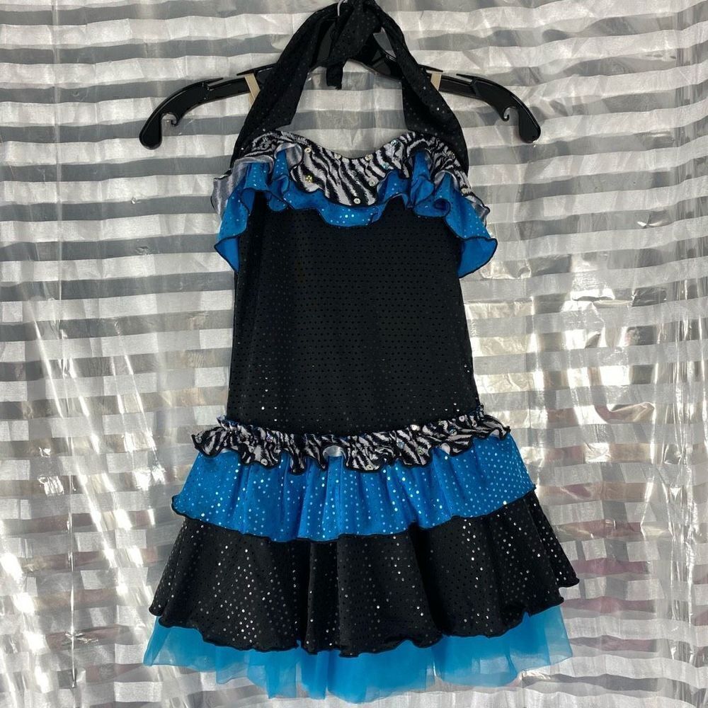 Weissman  Black/Blue Sequin Ruffle Sleeveless Dance Outfit